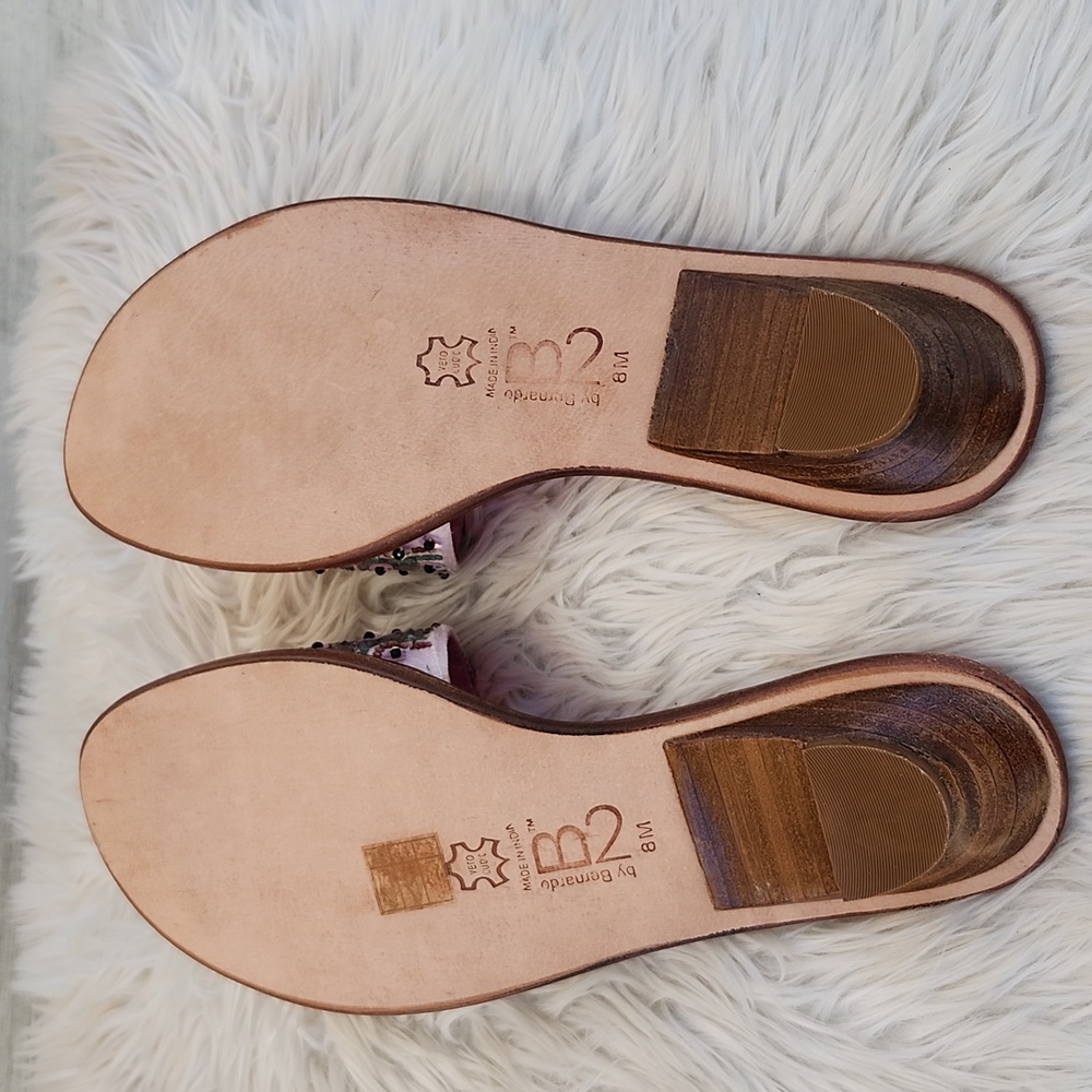 B2 BY BERNARDO FOUY EMBELLISHED LEATHER SLIDE SANDALS - Picture 4 of 9